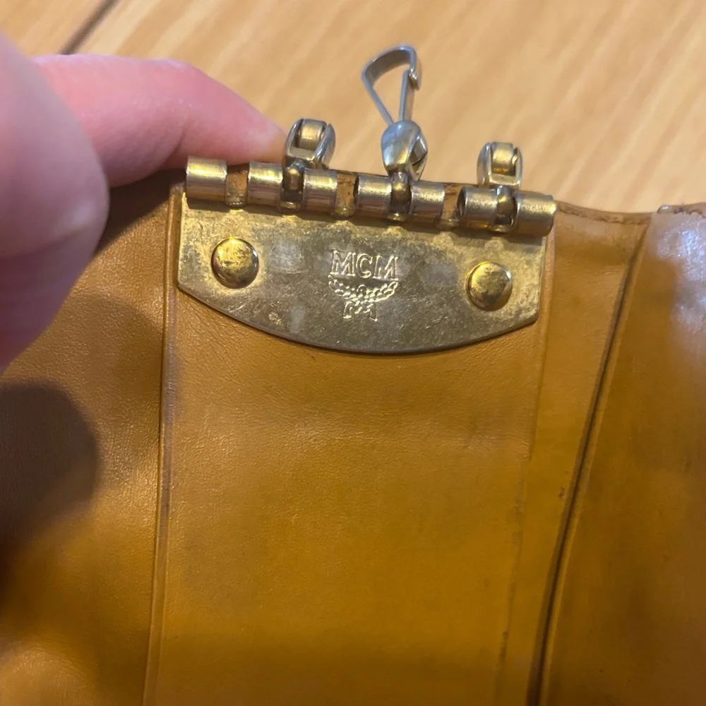 MCM Tan and Black Monogram Card & Key Holder